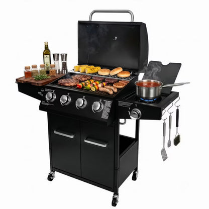 Gasgrill NL003 4+1 Brændere Støbejernsrist Sort