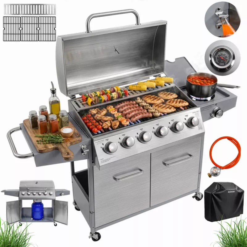 Gasgrill NL006 6+1 Brændere Rustfrit Stål