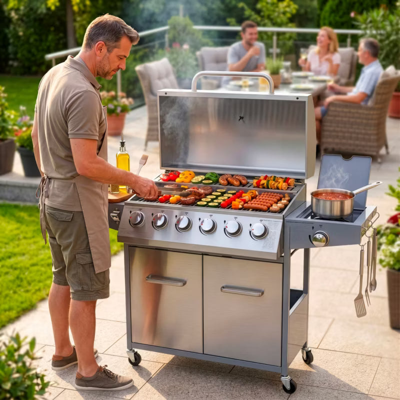 Gasgrill NL006 6+1 Brændere Rustfrit Stål