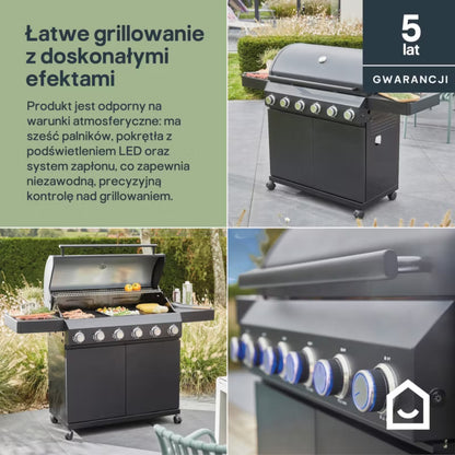 Gasgrill Praden 6 Brændere Sort