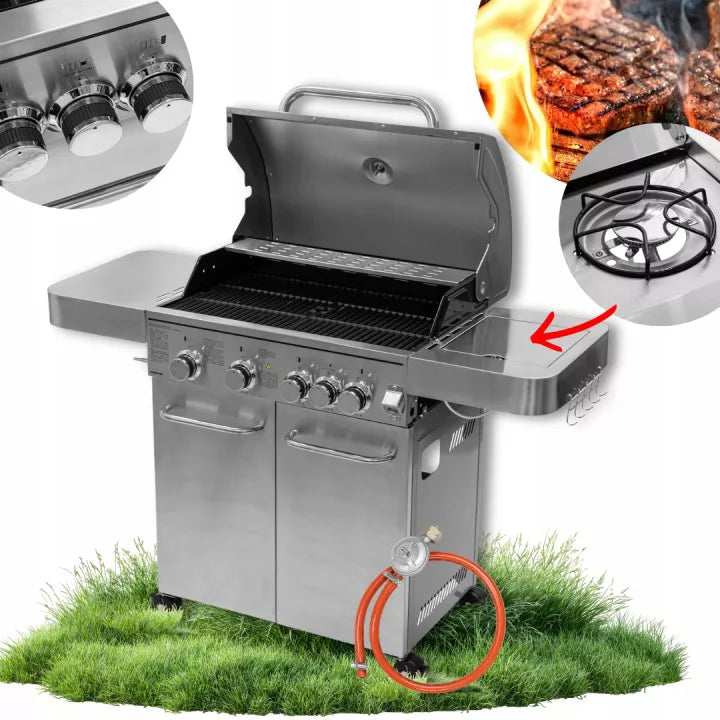 Gasgrill Rustfrit Stål 4+1 17,15 kW 60x50x100 cm Sort