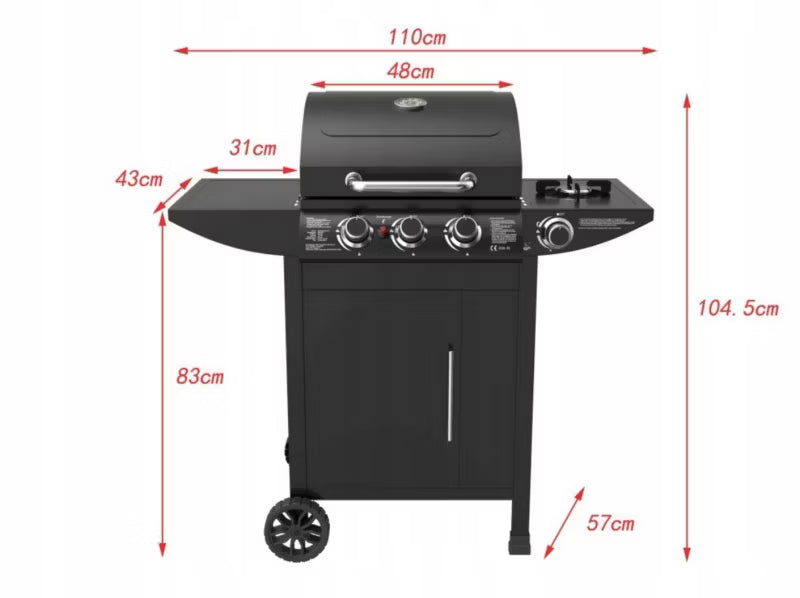 Gasgrill SAN FRANCISCO 3+1 110x57 cm Sort