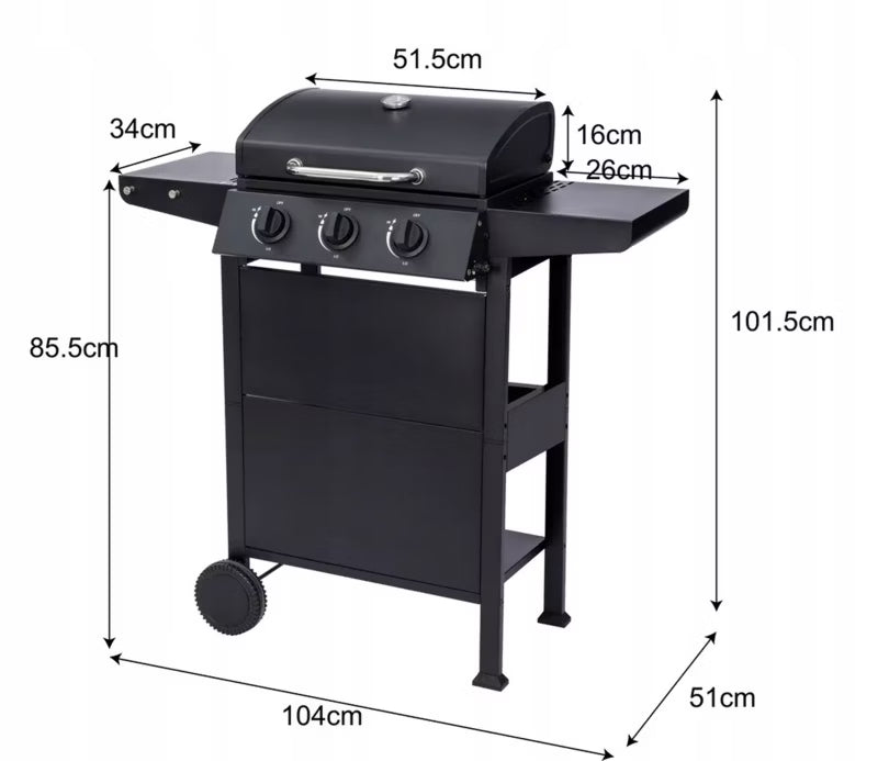 Gasgrill SAN JOSE 3 Brændere Sort