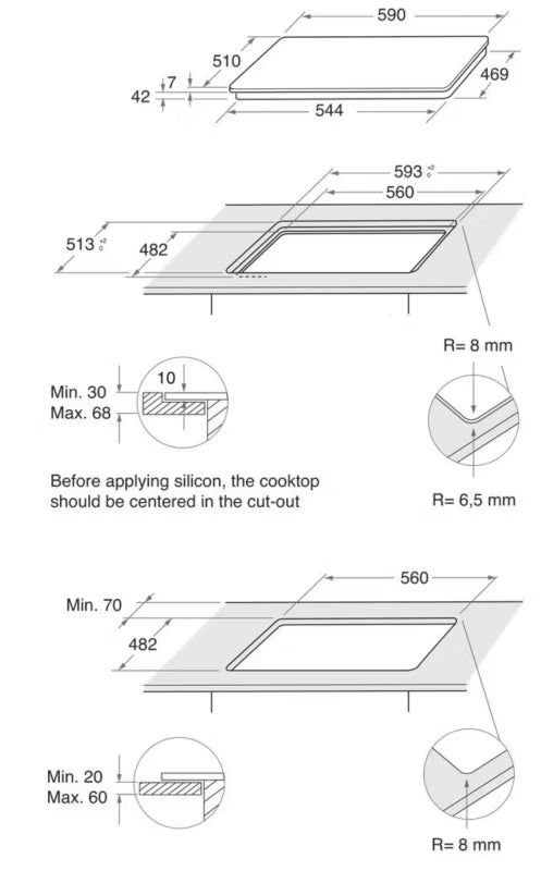Gaskogeplade AKT616NB 59 cm Sort Glas