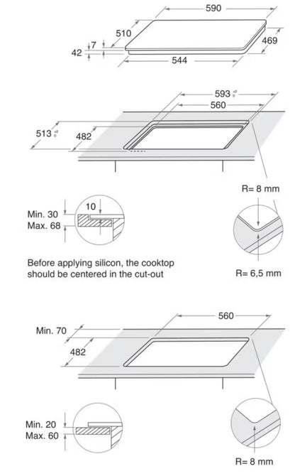 Gaskogeplade AKT616NB 59 cm Sort Glas