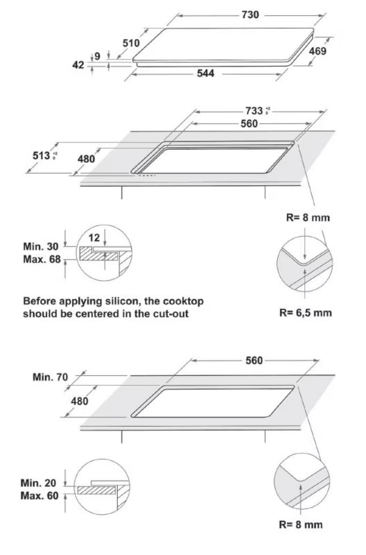 Gaskogeplade AKWL728NB 73x51 cm Sort Glas