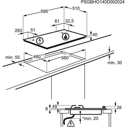 Gaskogeplade EGH6343ROR 60 cm Sort Mat