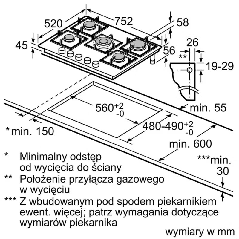 Gaskogeplade EP7A6QI40 72,5 cm 5 Brændere