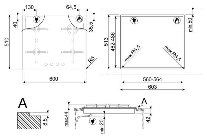 Gaskogeplade PV864PO 60x51 cm Glas