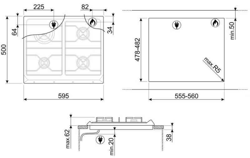 Gaskogeplade SRV864POGH 60 cm Creme Emalje