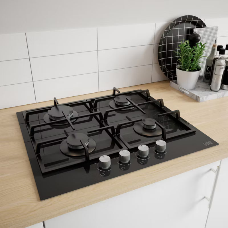 Gaskogezone CLGOGPO4 60 cm 4 Brændere Sort Glas