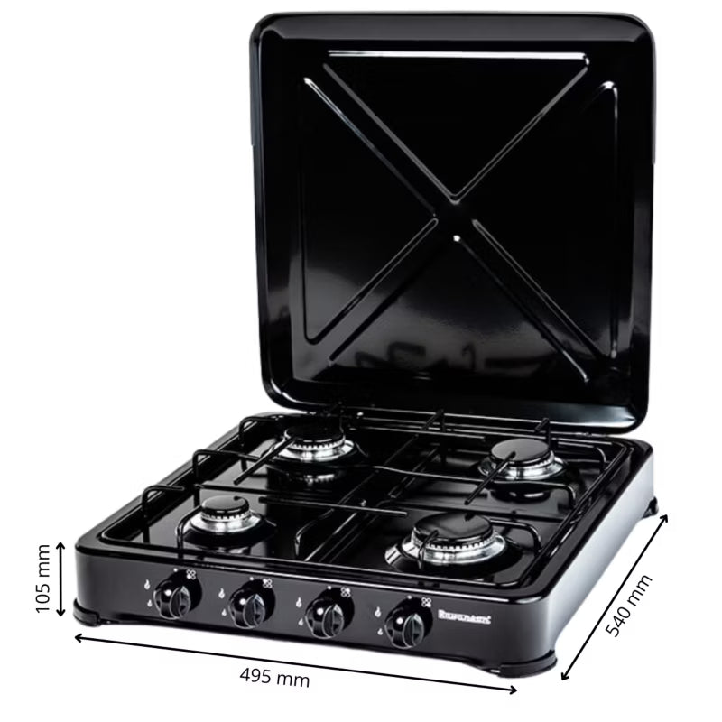 Gaskomfur K-04TB 49,5x54 cm Sort med 4 Blus