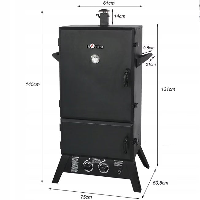 Gasrøgeovn og Gasgrill Portland XXL 80x145 cm Sort
