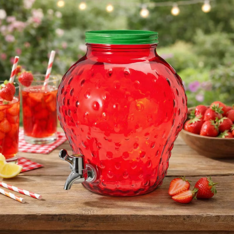 Glas Drikkedispenser Jordbær 4 Liter Rød
