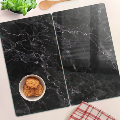 Glas Skærebræt 2x30x52 cm Sort Marmor