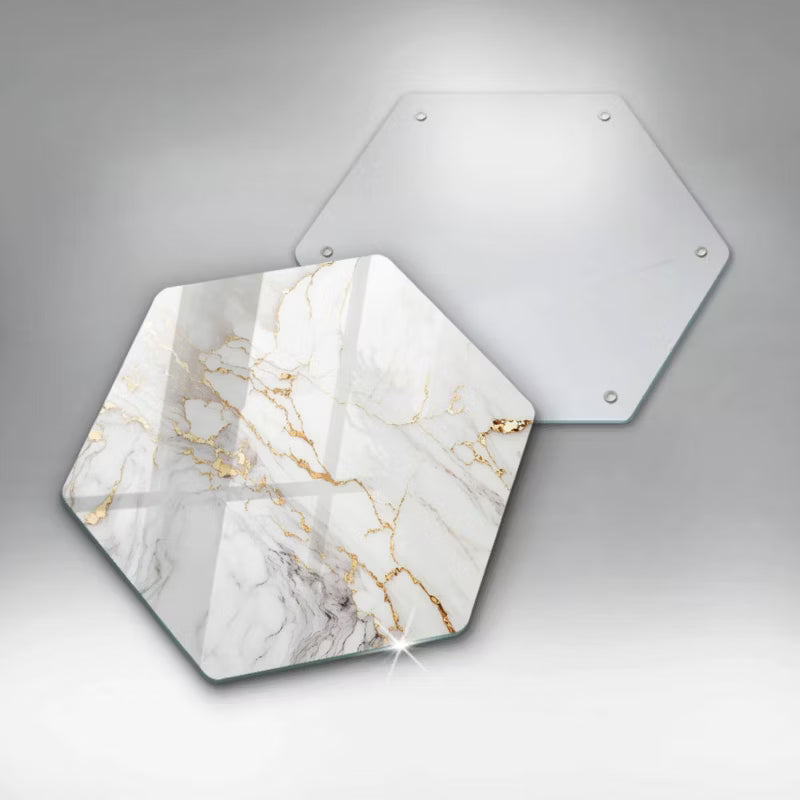 Glas Skærebræt 40x40 cm Hvid Marmor med Guld