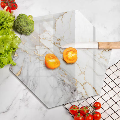 Glas Skærebræt 40x40 cm Hvid Marmor med Guld