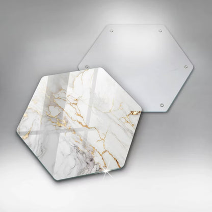 Glas Skærebræt 40x40 cm Hvid Marmor med Guld