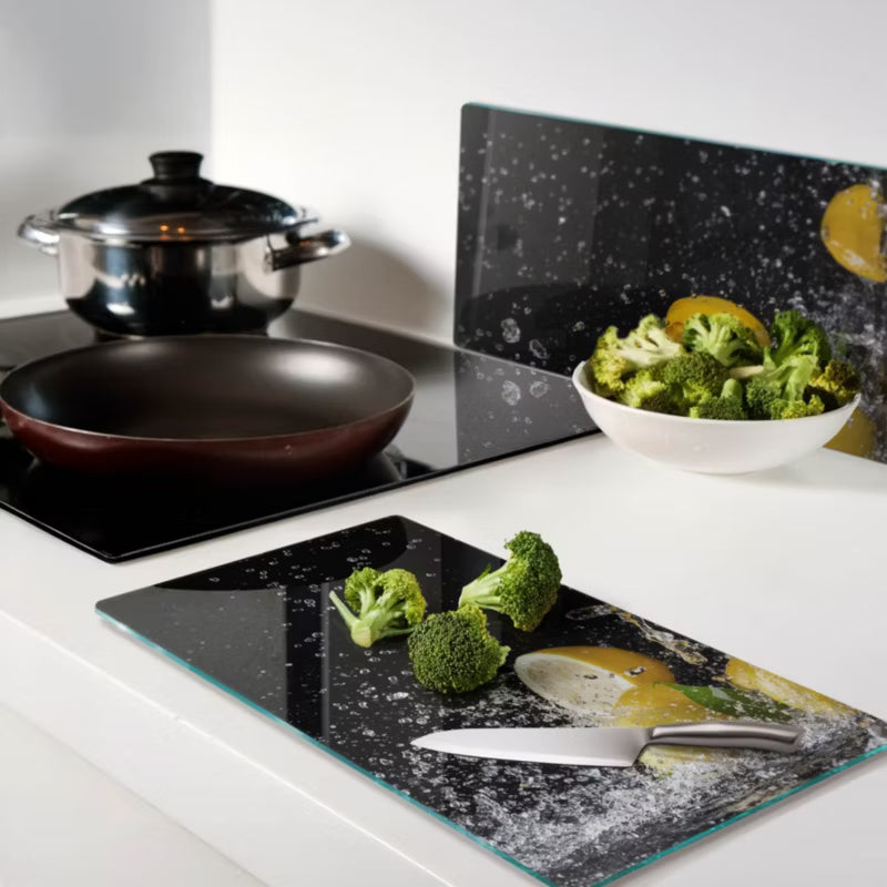 Glas Skærebræt Citroner og Vand 30x52 cm 2 Stk