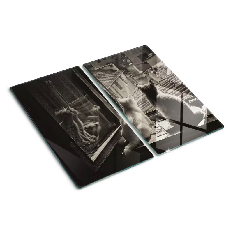 Glas Skærebræt Katte Ved Vinduet 30x52 cm 2 Stk