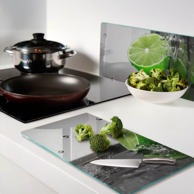 Glas Skærebræt Lime i Vand 30x52 cm 2 Stk