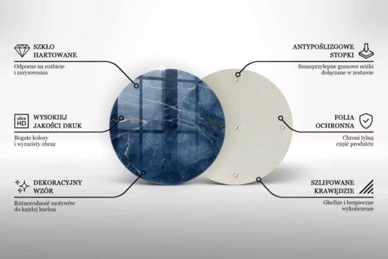 Glas Skærebræt Rund Ø40 cm Marmorlook