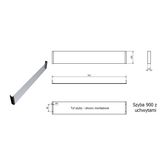 Glas til Biopejs 90 cm Sort