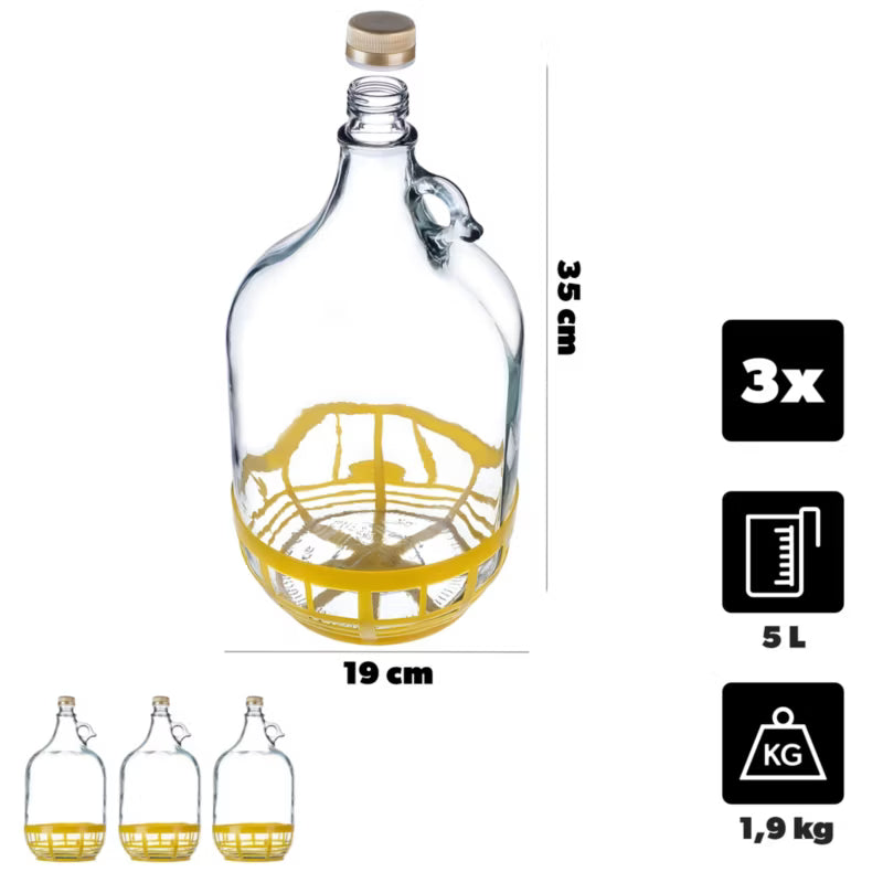 Glasballon 5 Liter med Skruelåg 3 Stk.