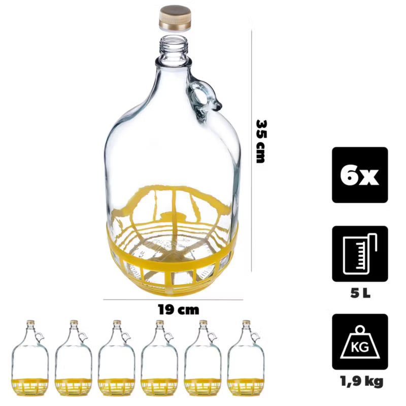 Glasballon til Vin 5 Liter med Skruelåg 6 Stk.
