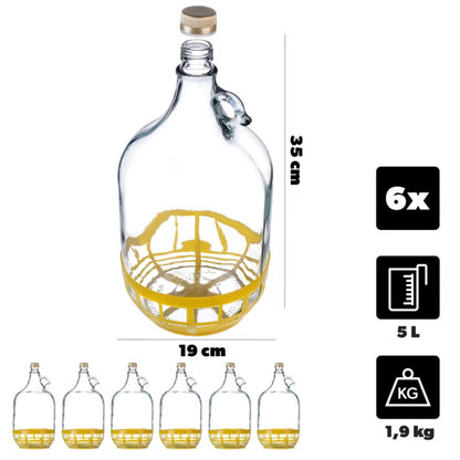 Glasballon til Vin 5 Liter med Skruelåg 6 Stk.