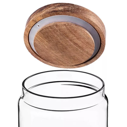 Glasbeholder med Trælåg 1550 ml 3 Stk.