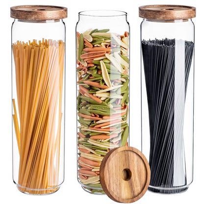 Glasbeholder med Trælåg 1550 ml 3 Stk.