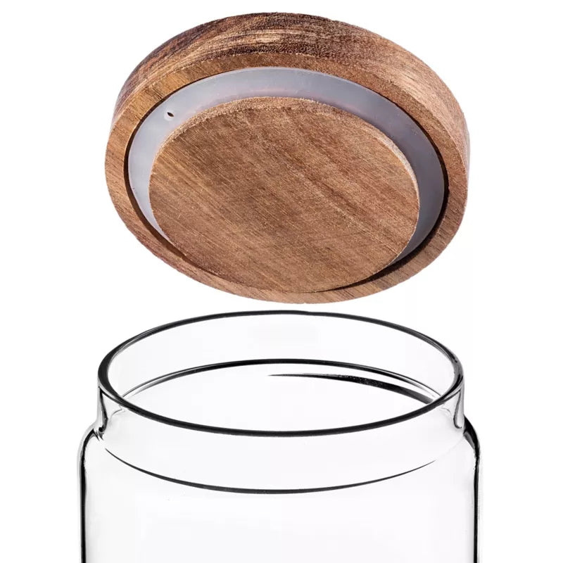 Glasbeholder med Trælåg 1550 ml 3 Stk.