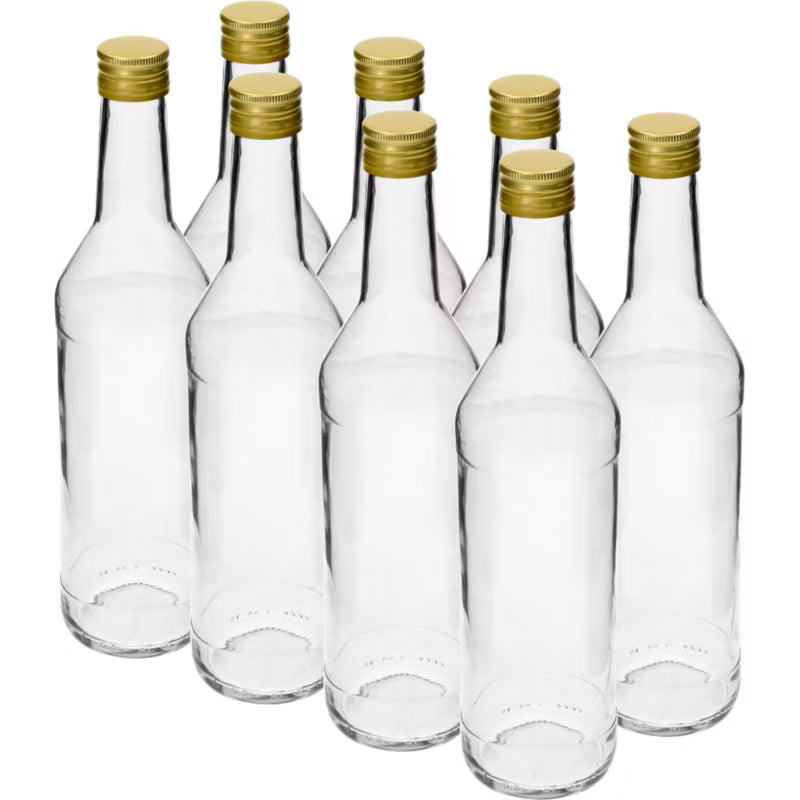 Glasflasker 500 ml 8 Stk. Klar med Guld Skruelåg