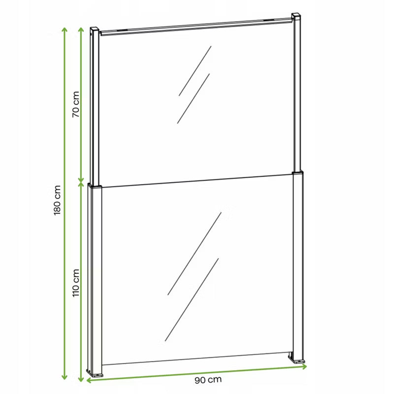 Glashegn 90x180 cm Justerbart Hærdet Glas