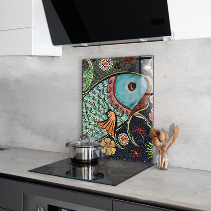 Glasstænkplade Fisk Mosaik 60x80 cm Blå