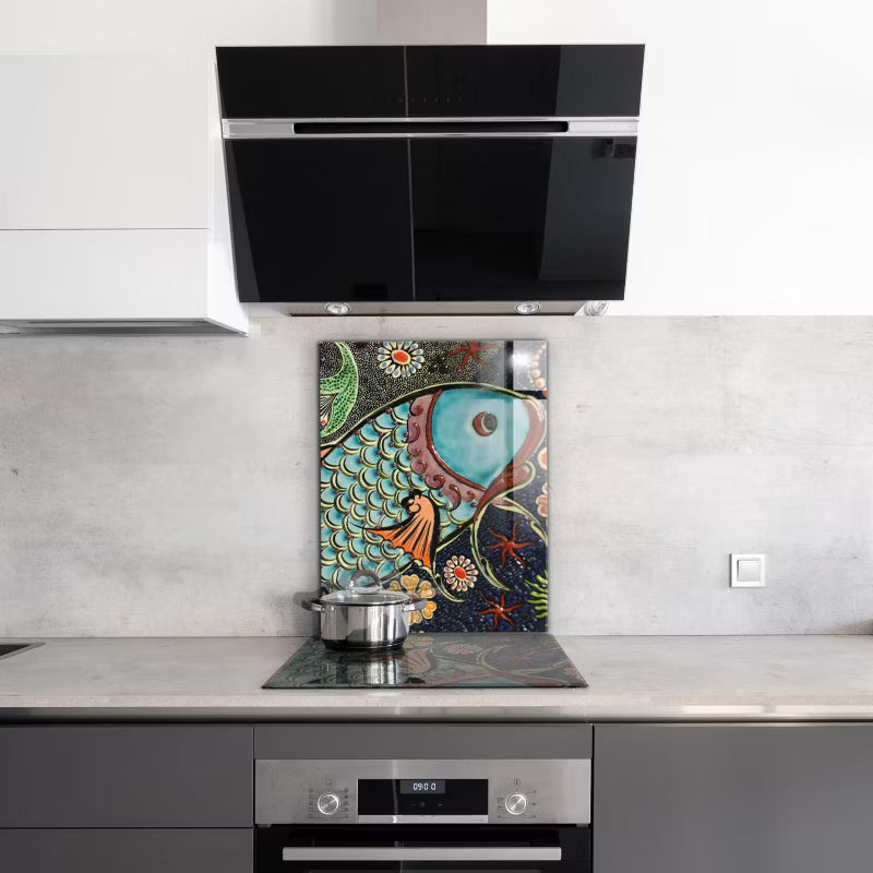 Glasstænkplade Fisk Mosaik 60x80 cm Blå