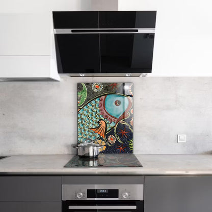 Glasstænkplade Fisk Mosaik 60x80 cm Blå