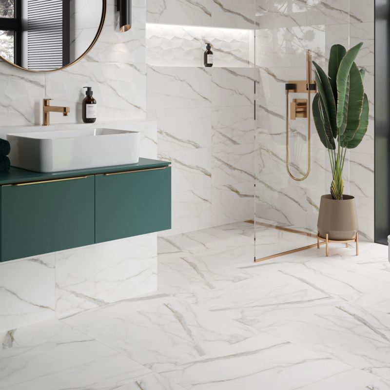 Marullo glaseret flise 29,7 x 60 cm hvid / guld 1,25 m²