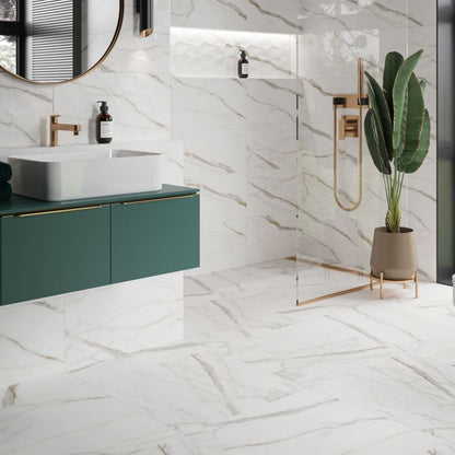 Marullo glaseret flise 29,7 x 60 cm hvid / guld 1,25 m²