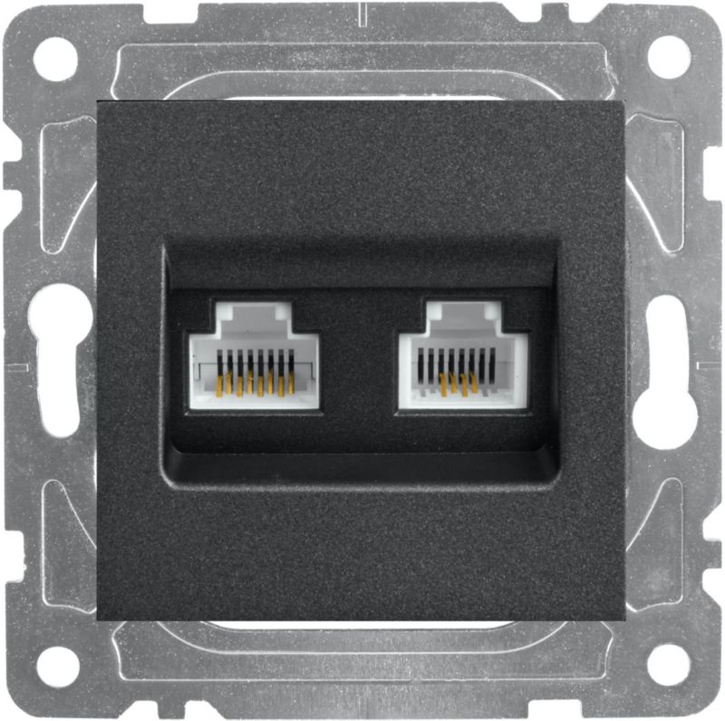 DPM Quad RJ45 / RJ11 indbygningsstik, mat-sort
