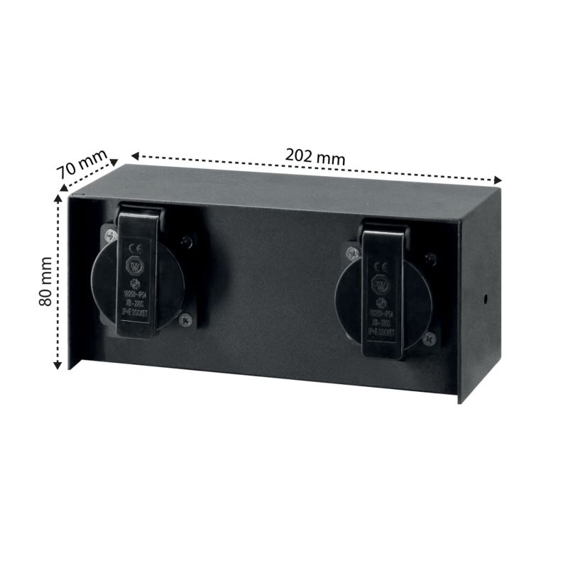 Udendørs XUDO-stikdåse IP44 2x230V Sort 1 stk.