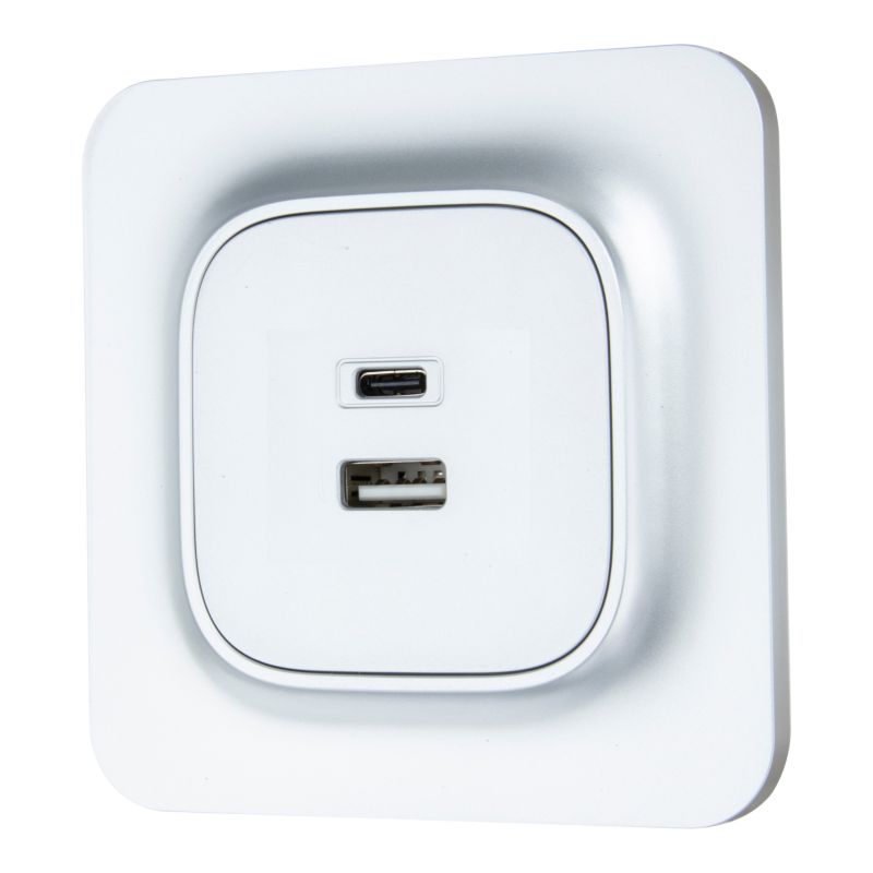 Jacobsen Kennet USB C USB A indbygningsstik, sølv