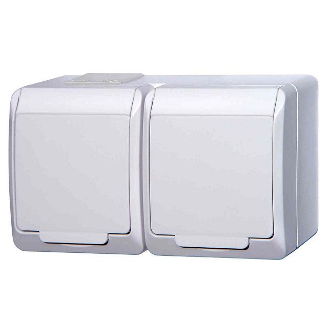 Dobbelt udendørs stikkontakt Elektro-Plast Hermes 3222 med jord, hvid