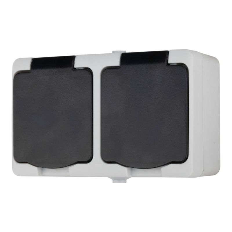 Jacobsen dobbelte udendørsstik IP54 med jord, overflademonteret