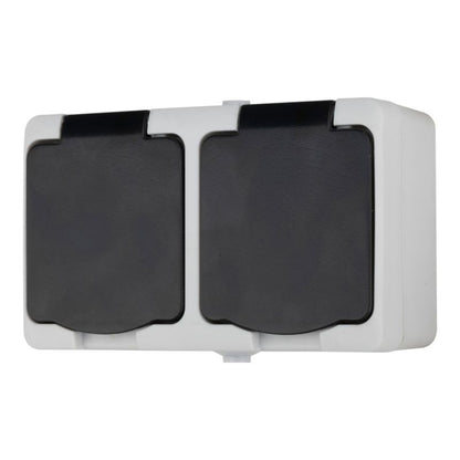 Jacobsen dobbelte udendørsstik IP54 med jord, overflademonteret