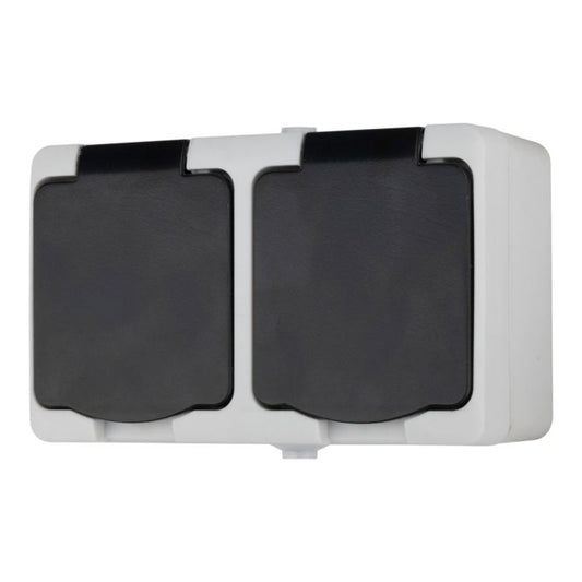 Jacobsen dobbelte udendørsstik IP54 med jord, overflademonteret