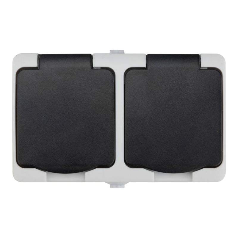 Jacobsen dobbelte udendørsstik IP54 med jord, overflademonteret