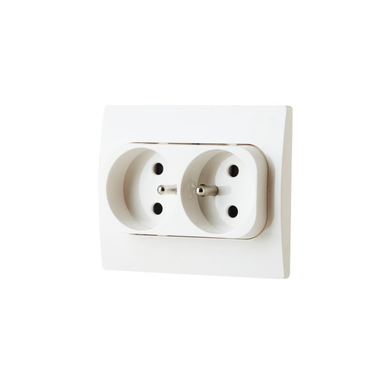 Dobbelt indbygningsstik OPP med jordforbindelse Lonia hvid