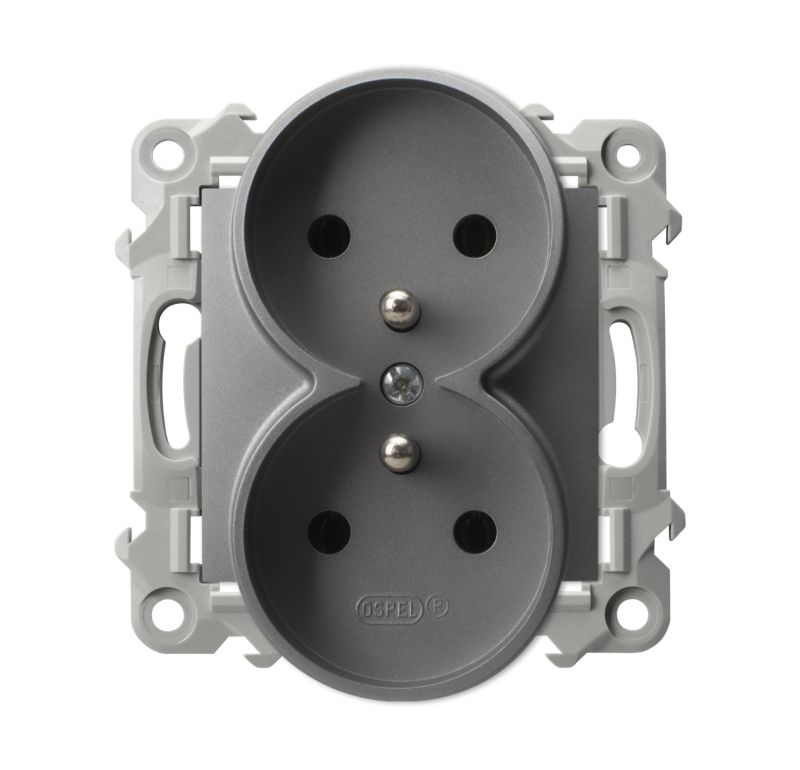 Dobbelt indbygget stikkontakt Ospel Szafir med jord, grå